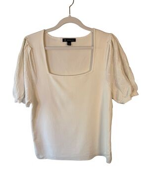 INC International Concepts White Puff Sleeve Square Neck Knit Top Size XL